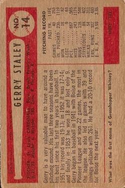 1954 Bowman #14 Gerry Staley back image