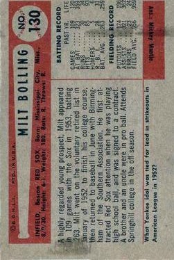 1954 Bowman #130 Milt Bolling back image