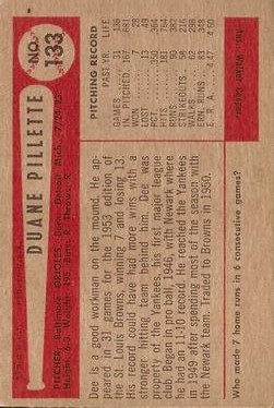 1954 Bowman #133 Duane Pillette back image