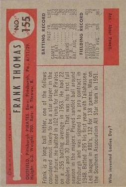 1954 Bowman #155 Frank Thomas RC back image