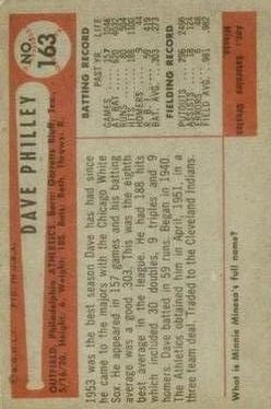 1954 Bowman #163B Dave Philley Traded to Cleveland 152 Games back image