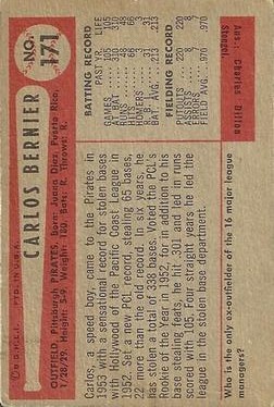 1954 Bowman #171 Carlos Bernier back image