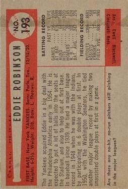 1954 Bowman #193 Eddie Robinson back image