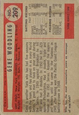 1954 Bowman #209 Gene Woodling UER Reversed Photo back image