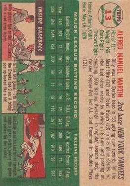 1954 Topps #13 Billy Martin back image