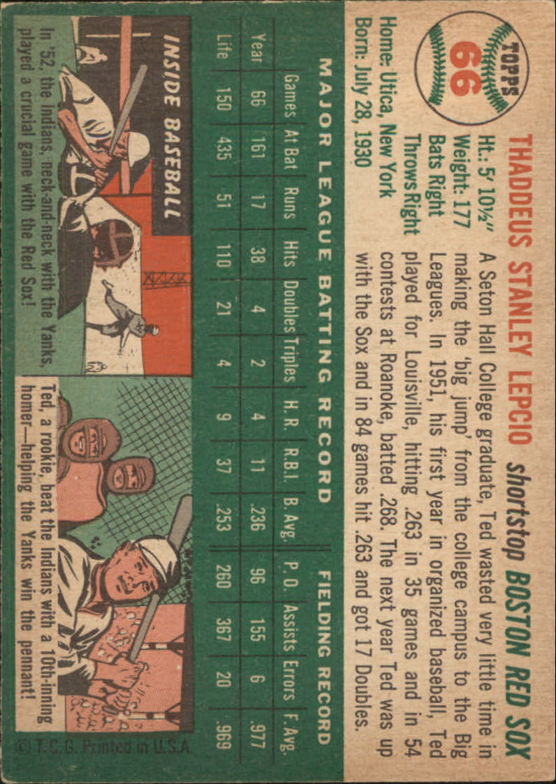 1954 Topps #66 Ted Lepcio back image