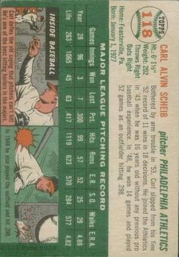 1954 Topps #118 Carl Scheib back image