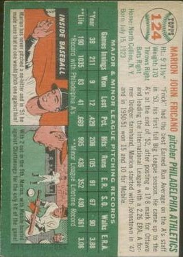 1954 Topps #124 Marion Fricano back image