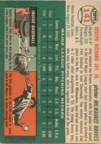 1954 Topps #141 Joey Jay RC back image
