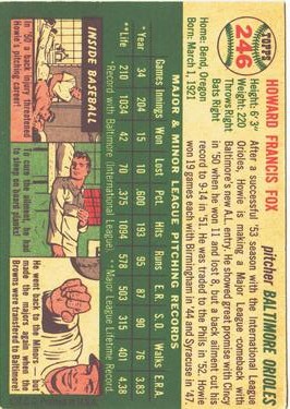 1954 Topps #246 Howie Fox back image