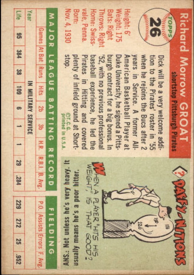 1955 Topps #26 Dick Groat back image