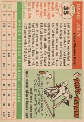 1955 Topps #35 Dave Jolly back image