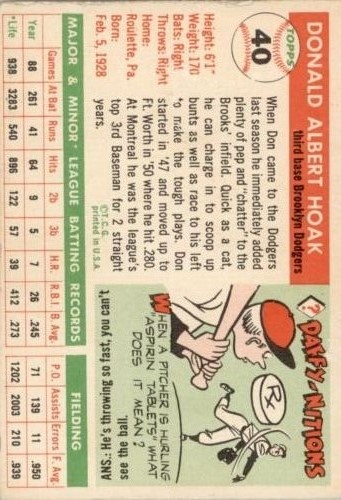 1955 Topps #40 Don Hoak back image