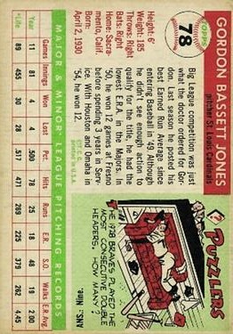 1955 Topps #78 Gordon Jones RC back image