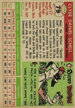 1955 Topps #79 Clyde Danny Schell RC back image