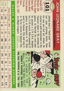 1955 Topps #101 Johnny Gray RC back image
