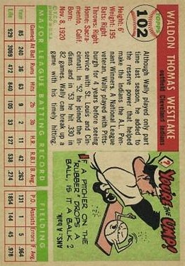 1955 Topps #102 Wally Westlake back image