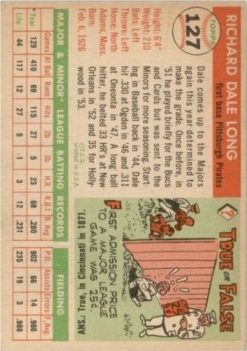 1955 Topps #127 Dale Long RC back image