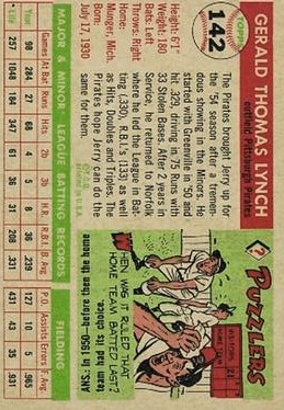 1955 Topps #142 Jerry Lynch back image