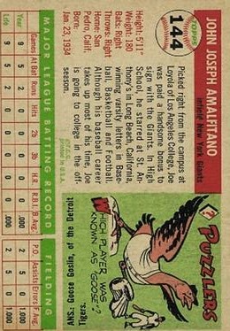1955 Topps #144 Joe Amalfitano RC back image