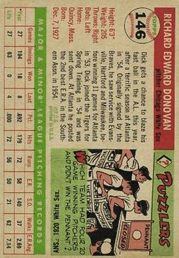 1955 Topps #146 Dick Donovan RC back image
