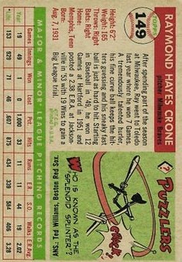 1955 Topps #149 Ray Crone back image