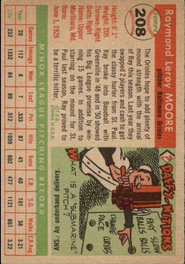 1955 Topps #208 Ray Moore RC back image