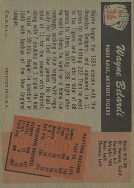 1955 Bowman #36 Wayne Belardi RC back image