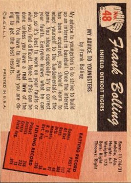 1955 Bowman #48A Milt Bolling ERR/(Name on back is Frank Bolling) back image