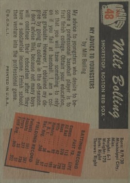 1955 Bowman #48B Milt Bolling COR/ (Milt on Back) back image