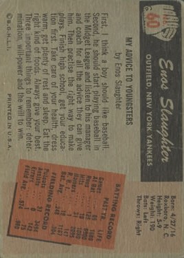 1955 Bowman #60 Enos Slaughter back image