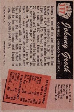 1955 Bowman #117 Johnny Groth back image