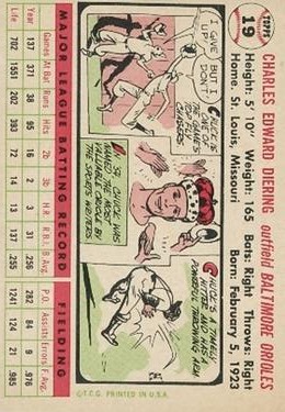 1956 Topps #19 Chuck Diering DP back image