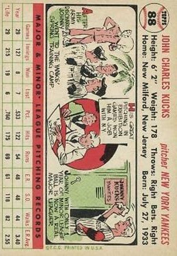 1956 Topps #88 Johnny Kucks RC back image