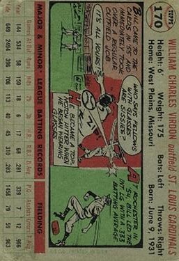 1956 Topps #170 Bill Virdon back image