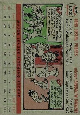 1956 Topps #173 Johnny Podres back image