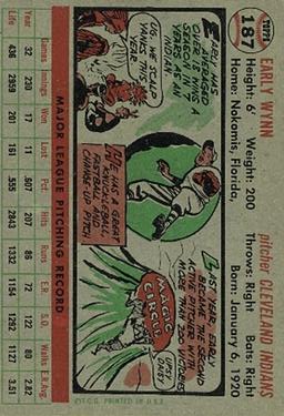1956 Topps #187 Early Wynn back image
