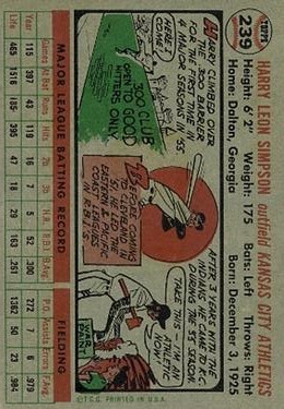 1956 Topps #239 Harry Simpson back image