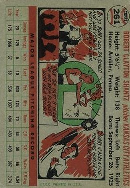 1956 Topps #261 Bobby Shantz back image