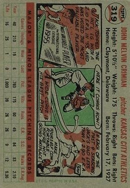 1956 Topps #319 Jack Crimian RC back image