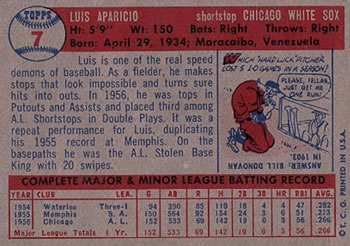 1957 Topps #7 Luis Aparicio back image