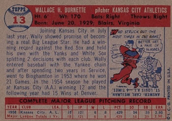 1957 Topps #13 Wally Burnette RC back image