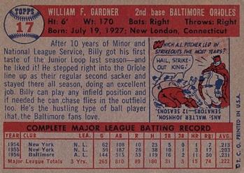 1957 Topps #17 Billy Gardner back image