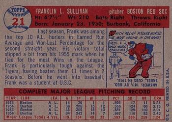 1957 Topps #21 Frank Sullivan back image
