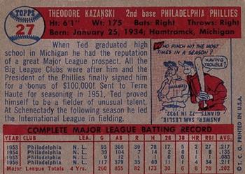 1957 Topps #27 Ted Kazanski back image
