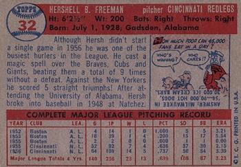 1957 Topps #32 Hershell Freeman back image