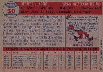 1957 Topps #50 Herb Score back image