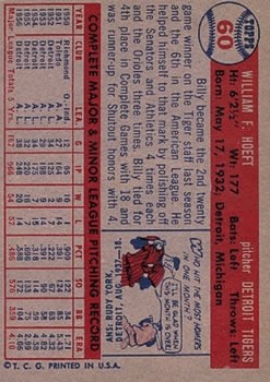 1957 Topps #60 Billy Hoeft back image
