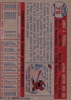 1957 Topps #75 Jimmy Piersall back image