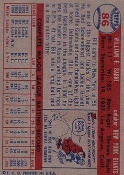 1957 Topps #86 Bill Sarni back image